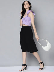 Women Lavender Rib Sweetheart Neck Crop Top