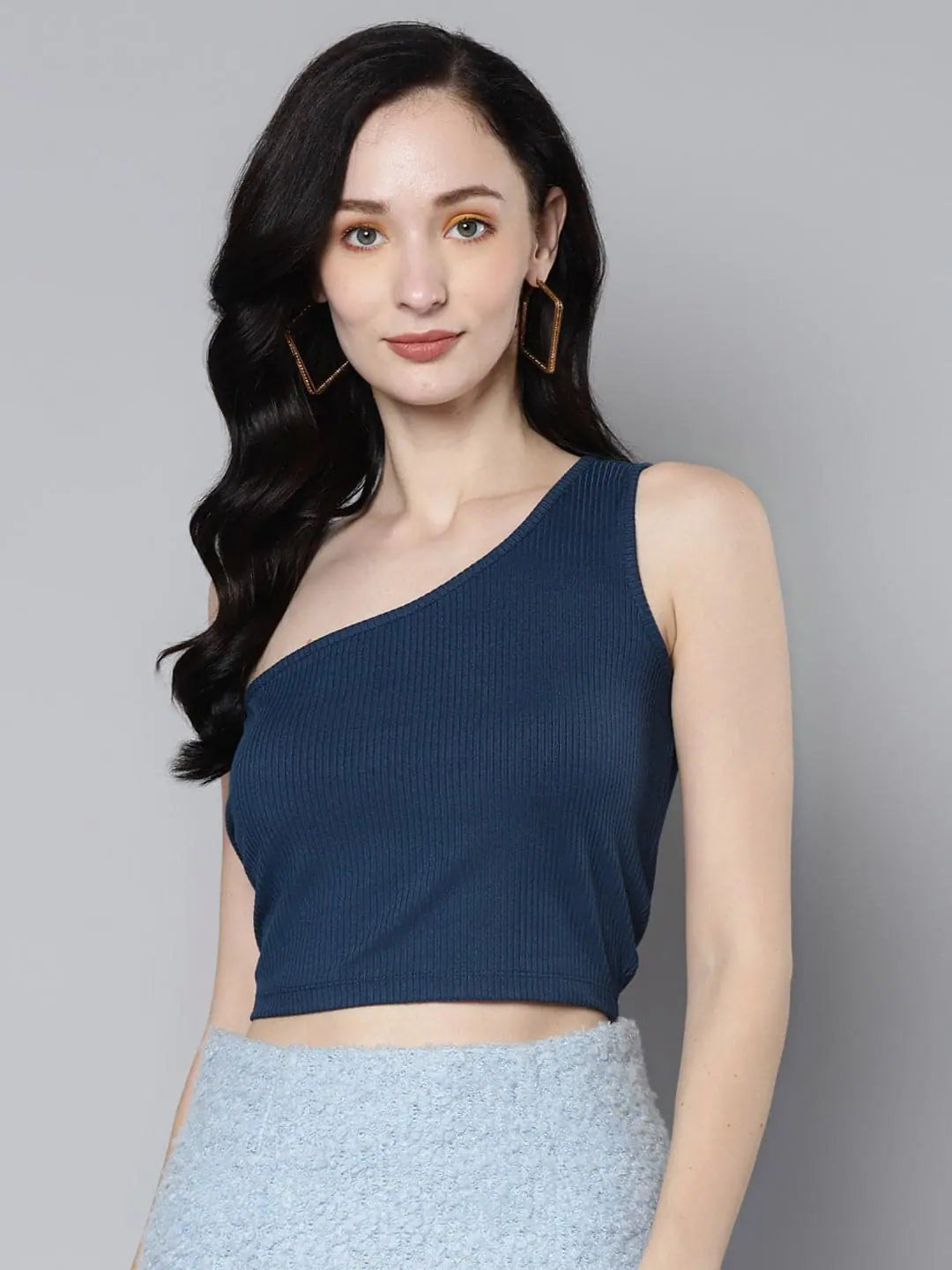 Blue Rib One Shoulder Crop Top | Women's Wester | Special Edition