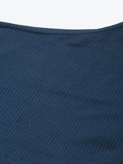 Women Blue Rib One Shoulder Crop Top