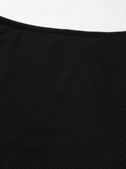 Women Charcoal Rib One Shoulder Crop Top