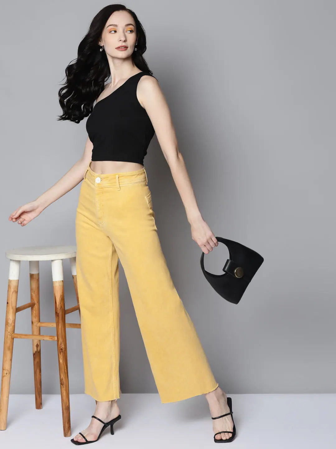 Charcoal One Shoulder Crop Top | Lycra Rib Knit