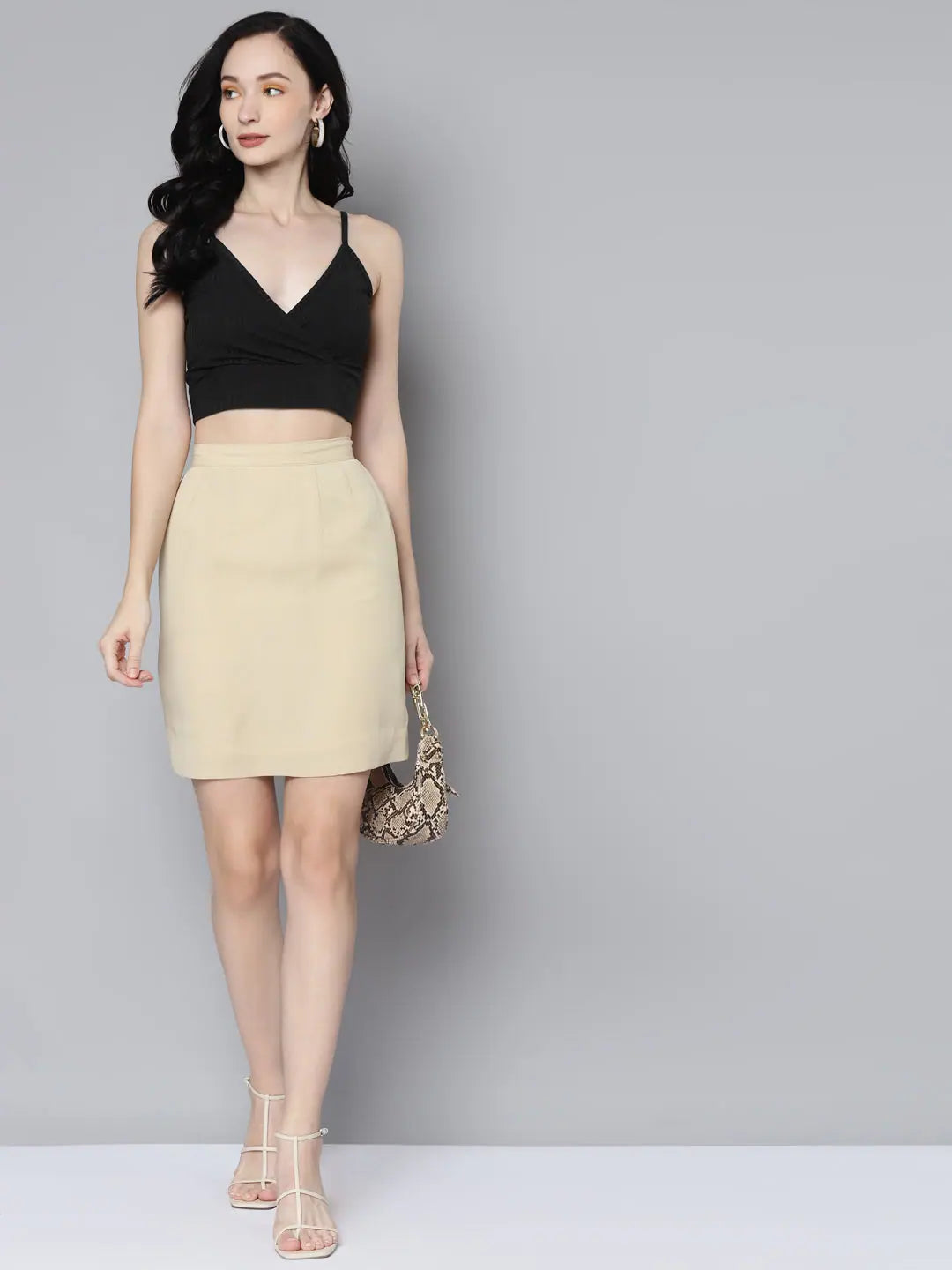 Charcoal Ribbed Wrap Neck Crop Top - Women's Style