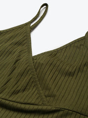 Women Olive Rib Wrap Neck Crop Top