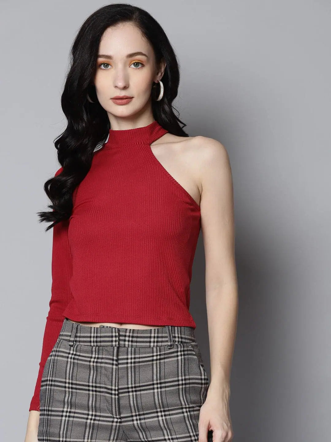 Red Rib One Shoulder Crop Top | Women's Western Outfits