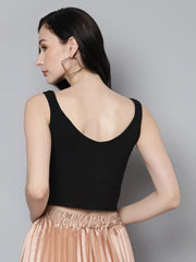 Women Charcoal Rib Front Zipper Crop Top