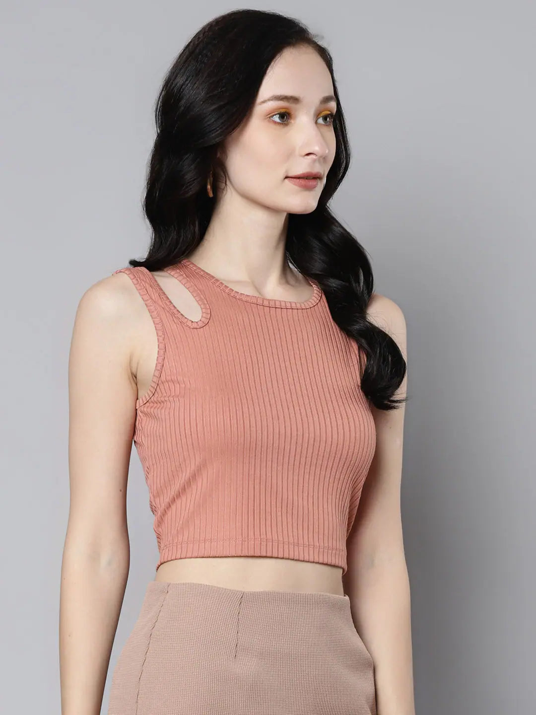 Pink Rib Cut Out Crop Top | Stylish Women's Lehenga Top