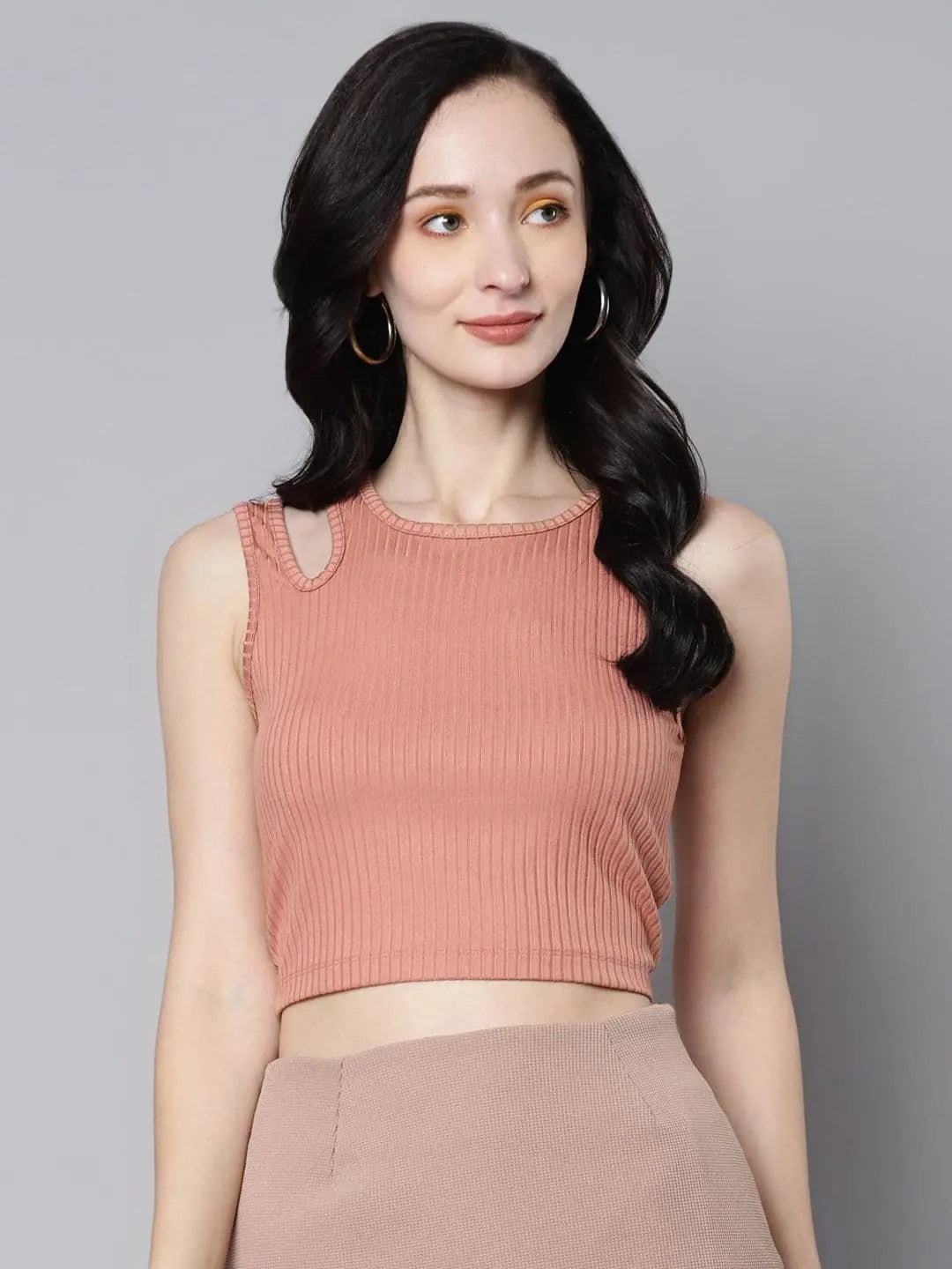 Pink Rib Cut Out Crop Top | Stylish Women's Lehenga Top