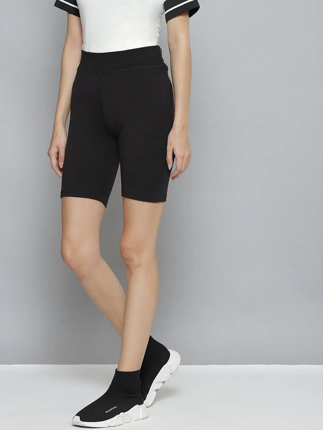 Black Rib Active Shorts | Women's Polyester Cycling Shorts