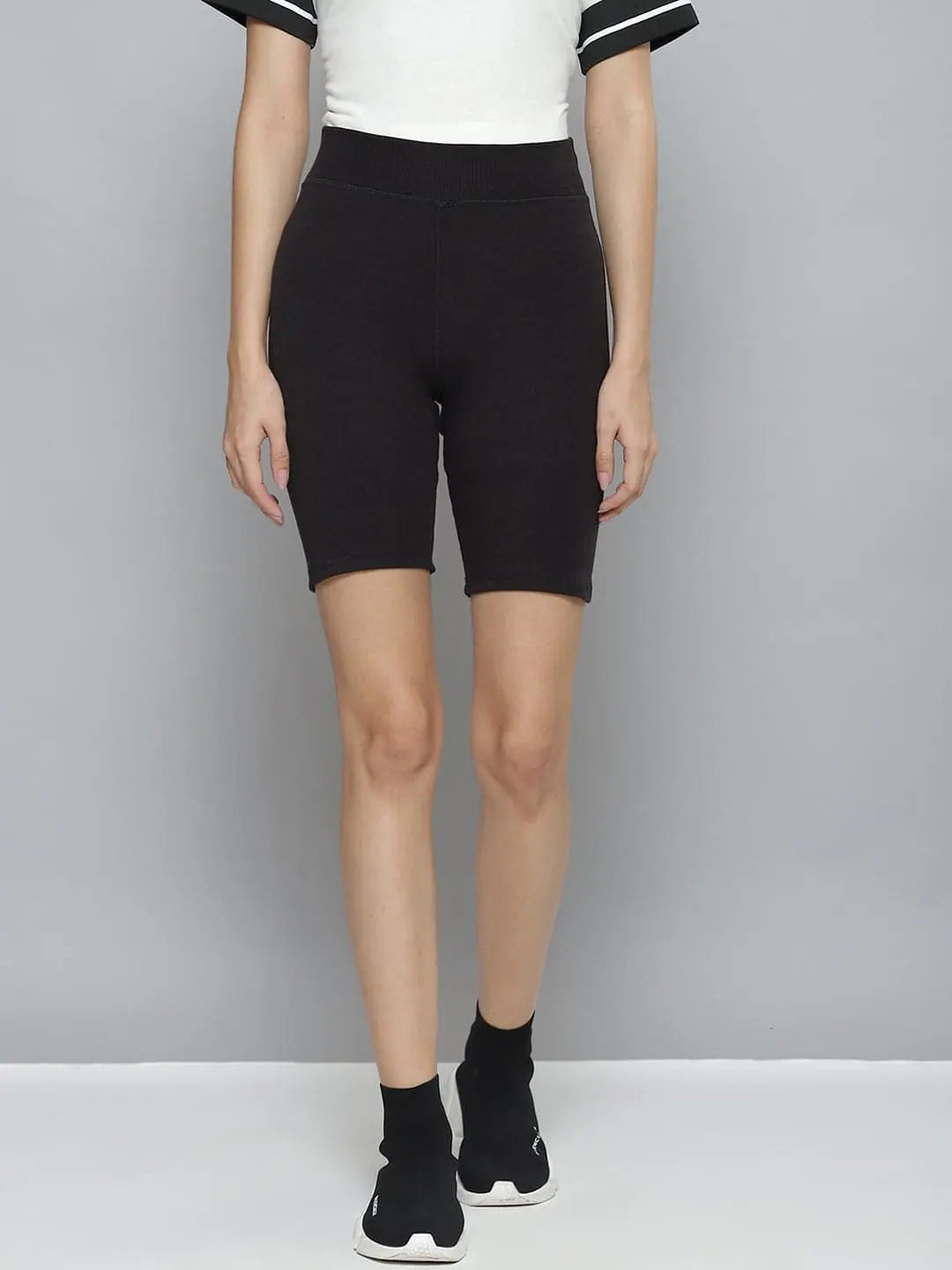 Black Rib Active Shorts | Women's Polyester Cycling Shorts