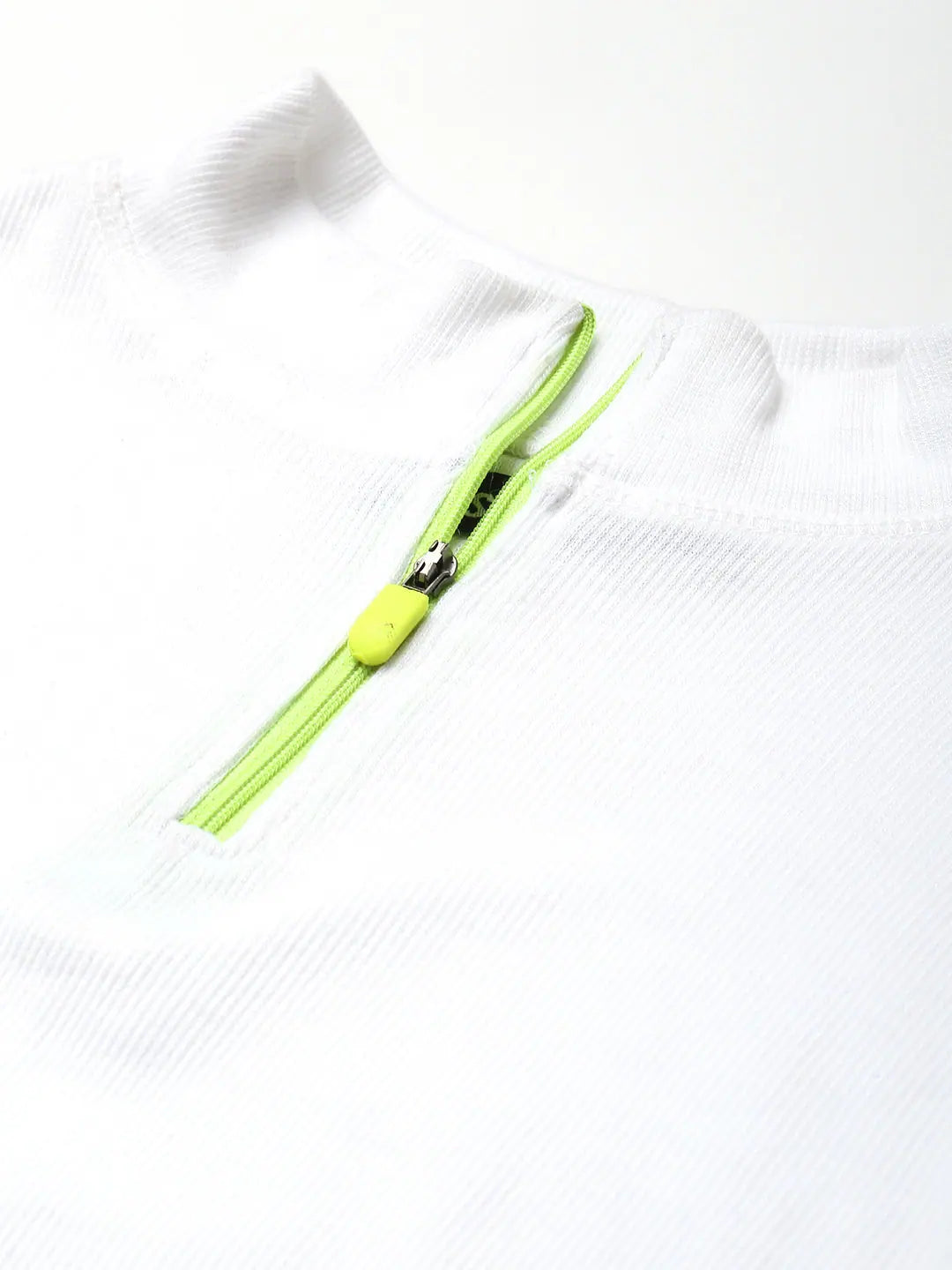 White Ribbed Active Crop Top - High Neck Zipper | Women's Style