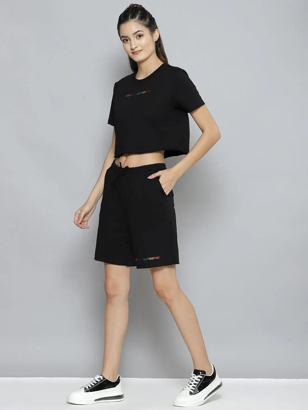 Printed Black Jumpsuit Set | Women's Cotton Active Wear