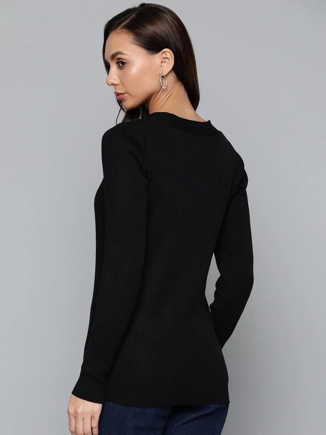 Black Rib Square Neck Sweater - Women's Western Clothing