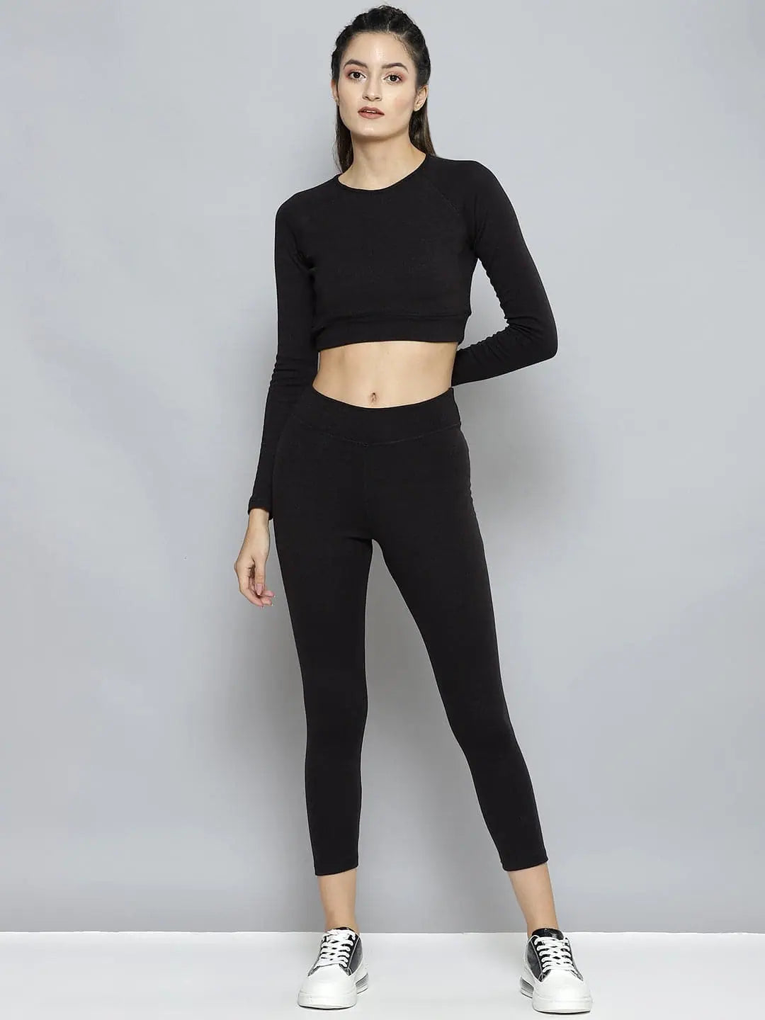 Wholesale Women Black Rib ACTIVE Crop Top With Tights
