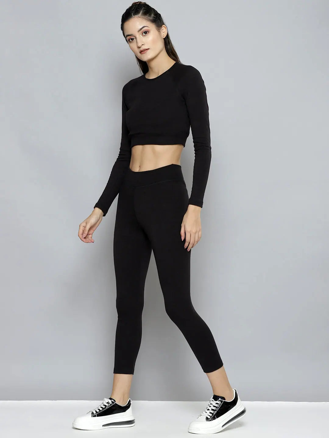 Wholesale Women Black Rib ACTIVE Crop Top With Tights