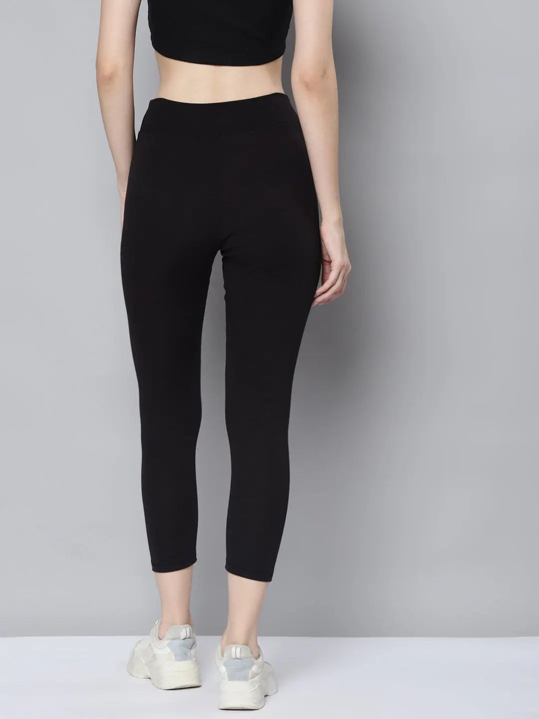 Black Active Tights - High Waist Ribbed Workout Gym Pants