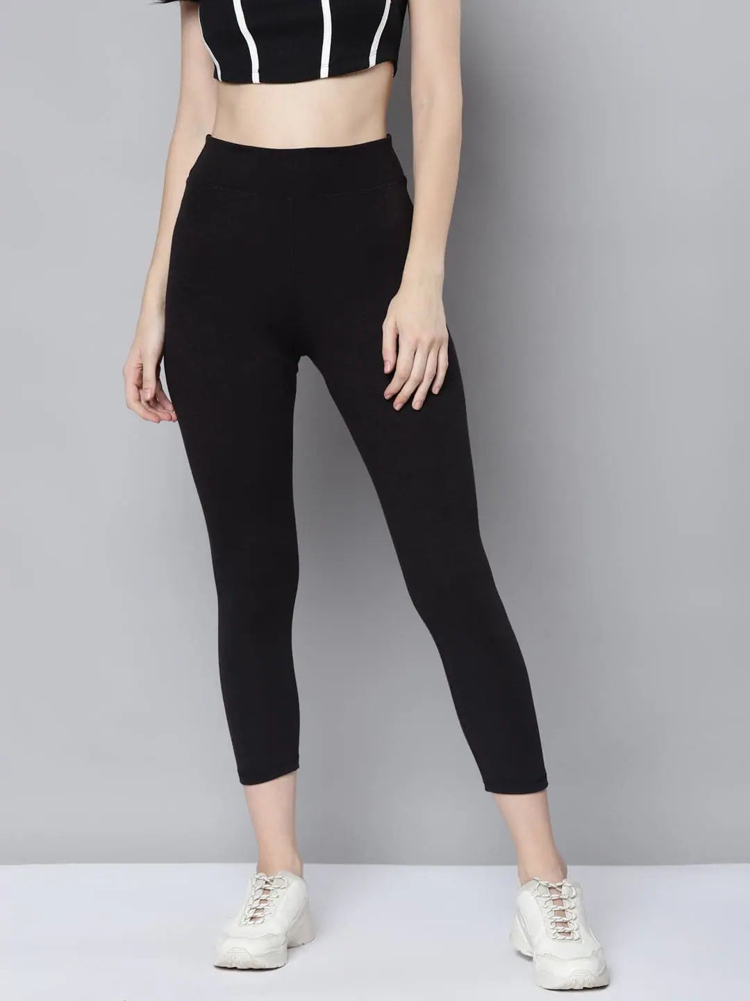 Black Active Tights - High Waist Ribbed Workout Gym Pants