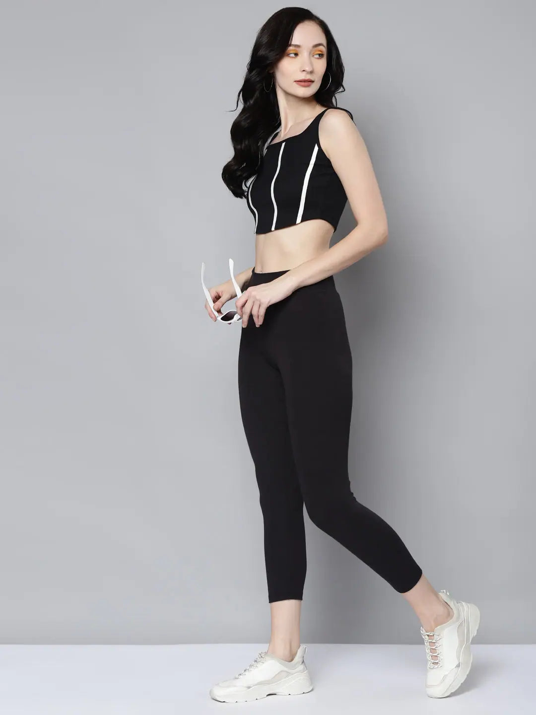 Black Active Tights - High Waist Ribbed Workout Gym Pants