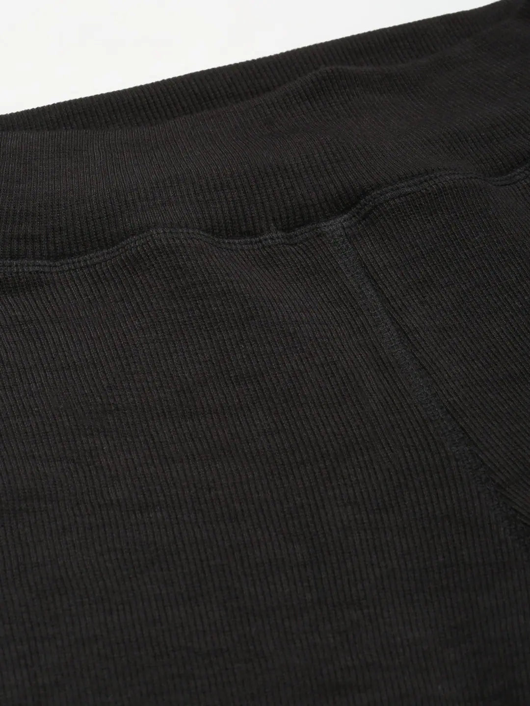 Black Active Tights - High Waist Ribbed Workout Gym Pants