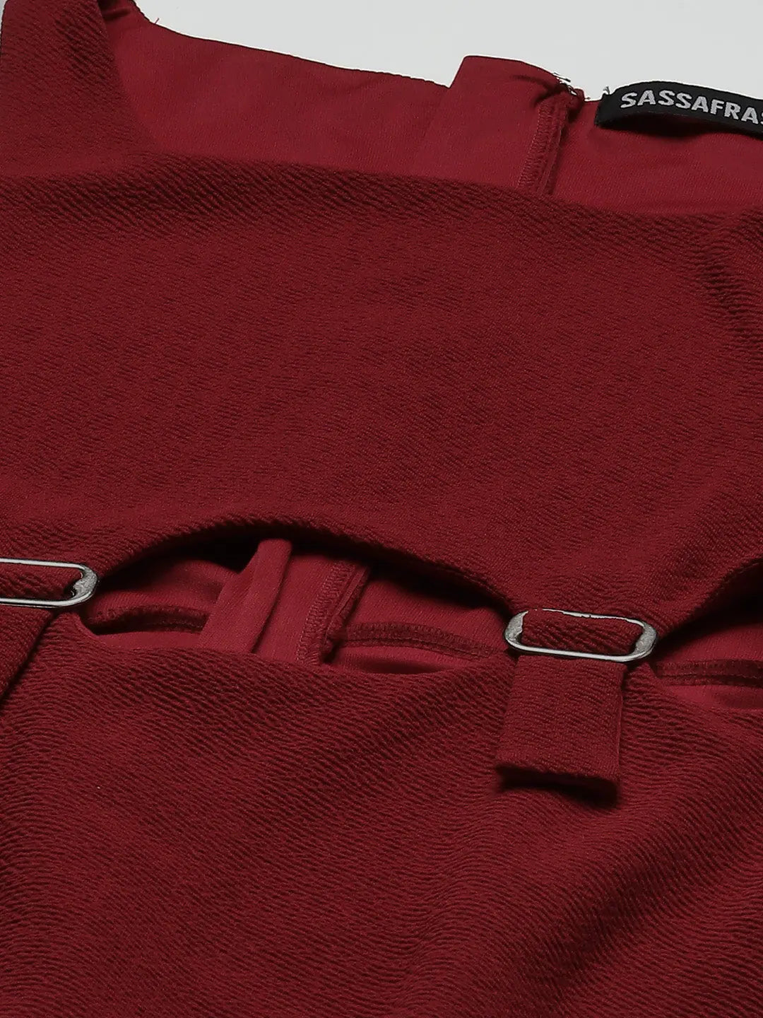 Maroon Cut-Out Bodycon Dress - Buckle Detail, Women's Dress