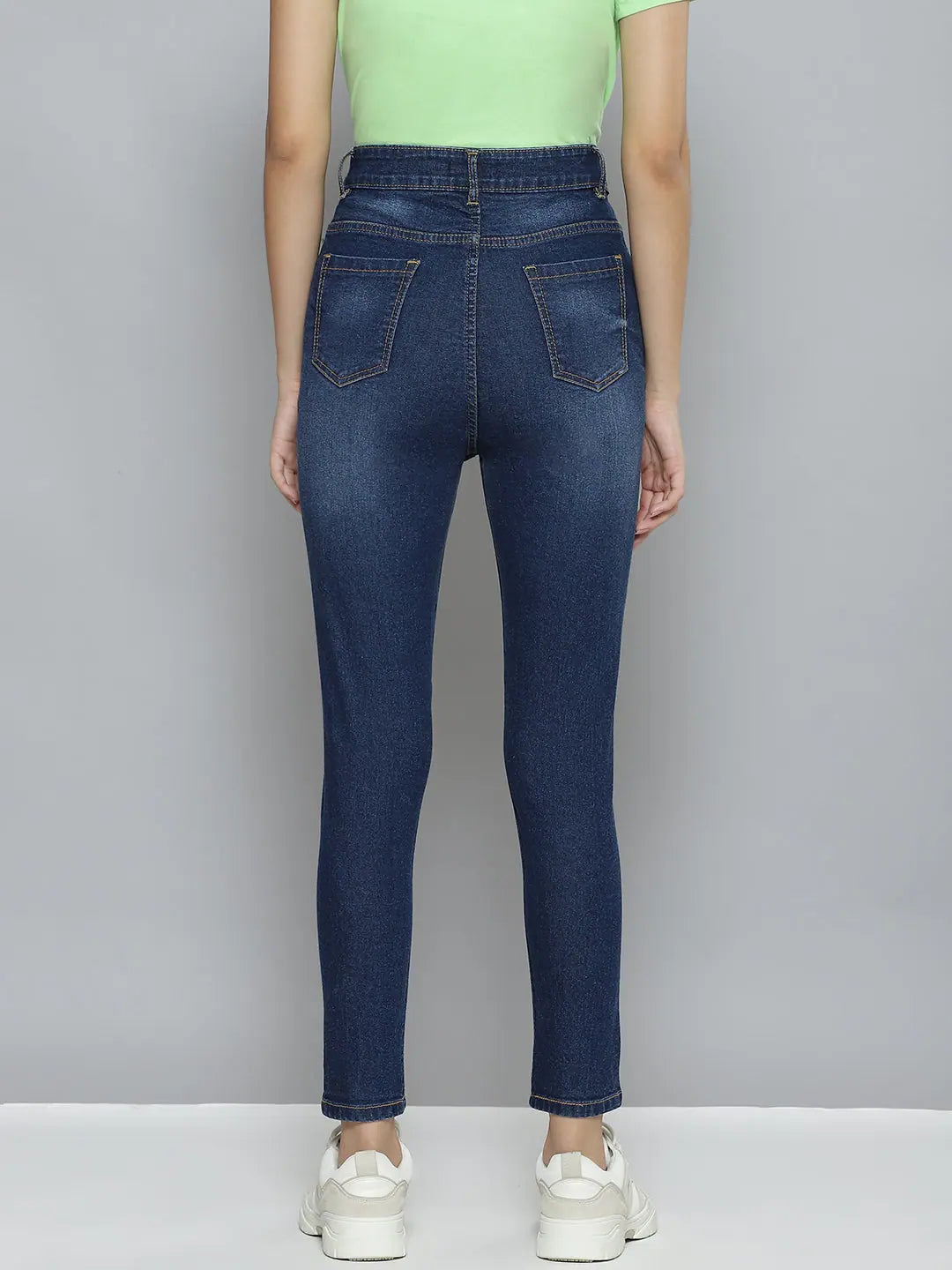 Women's Blue Distressed Slit Jeans | Slim Fit Denim