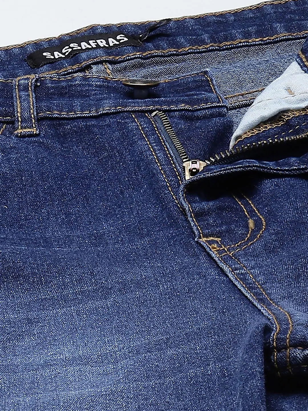 Women's Blue Distressed Slit Jeans | Slim Fit Denim