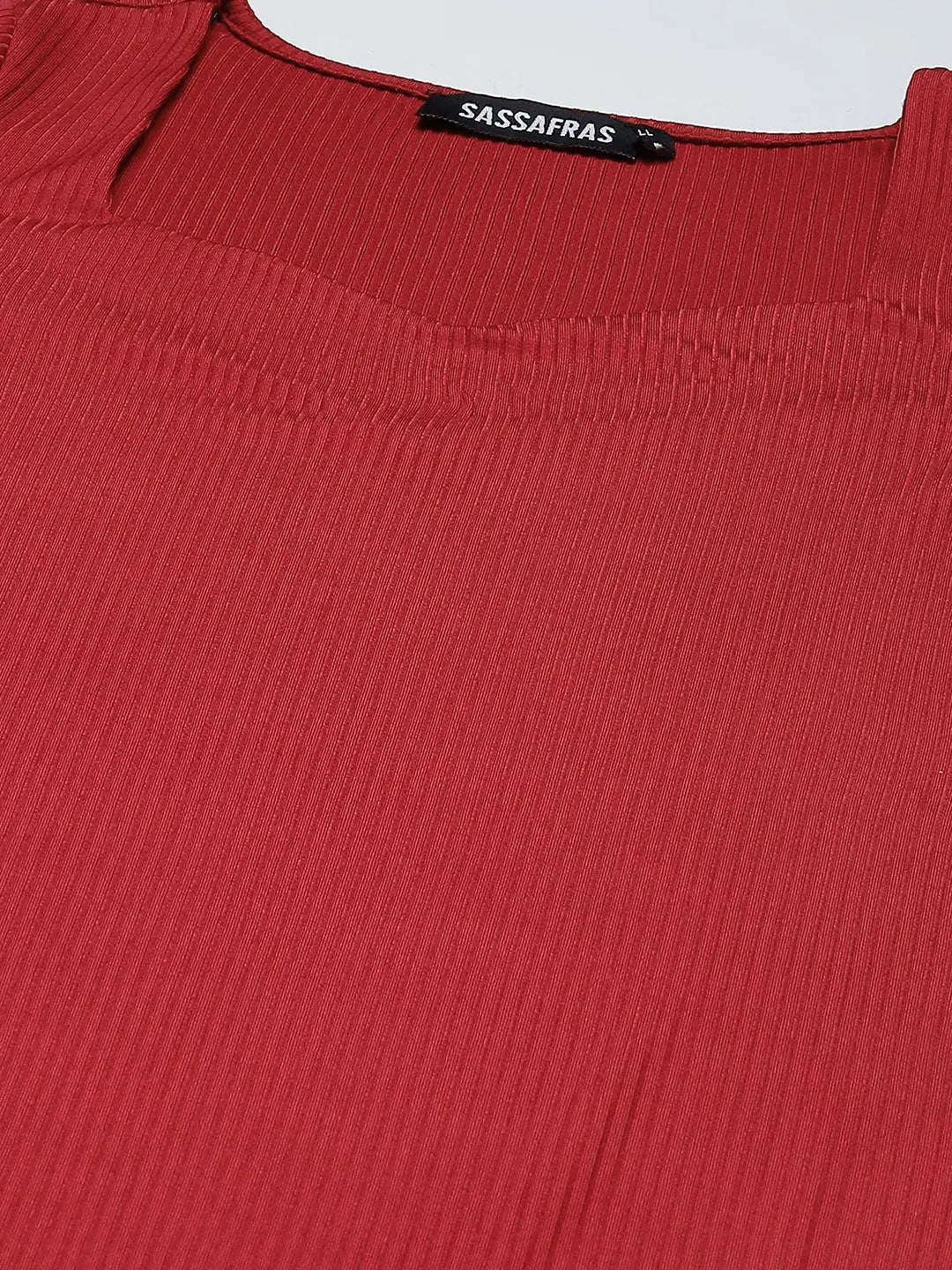 Red Bodycon Midi Dress - Sweetheart Neck, Ribbed Fabric