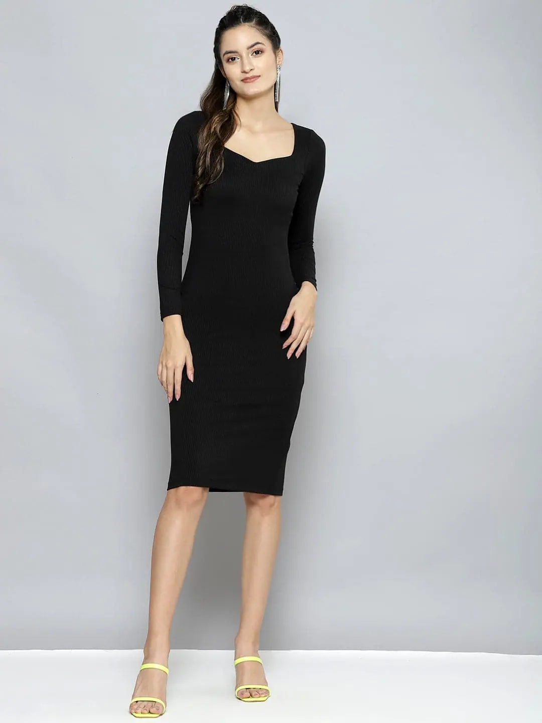 Charcoal Rib Bodycon Midi Dress | Women's Party Wear Lehenga