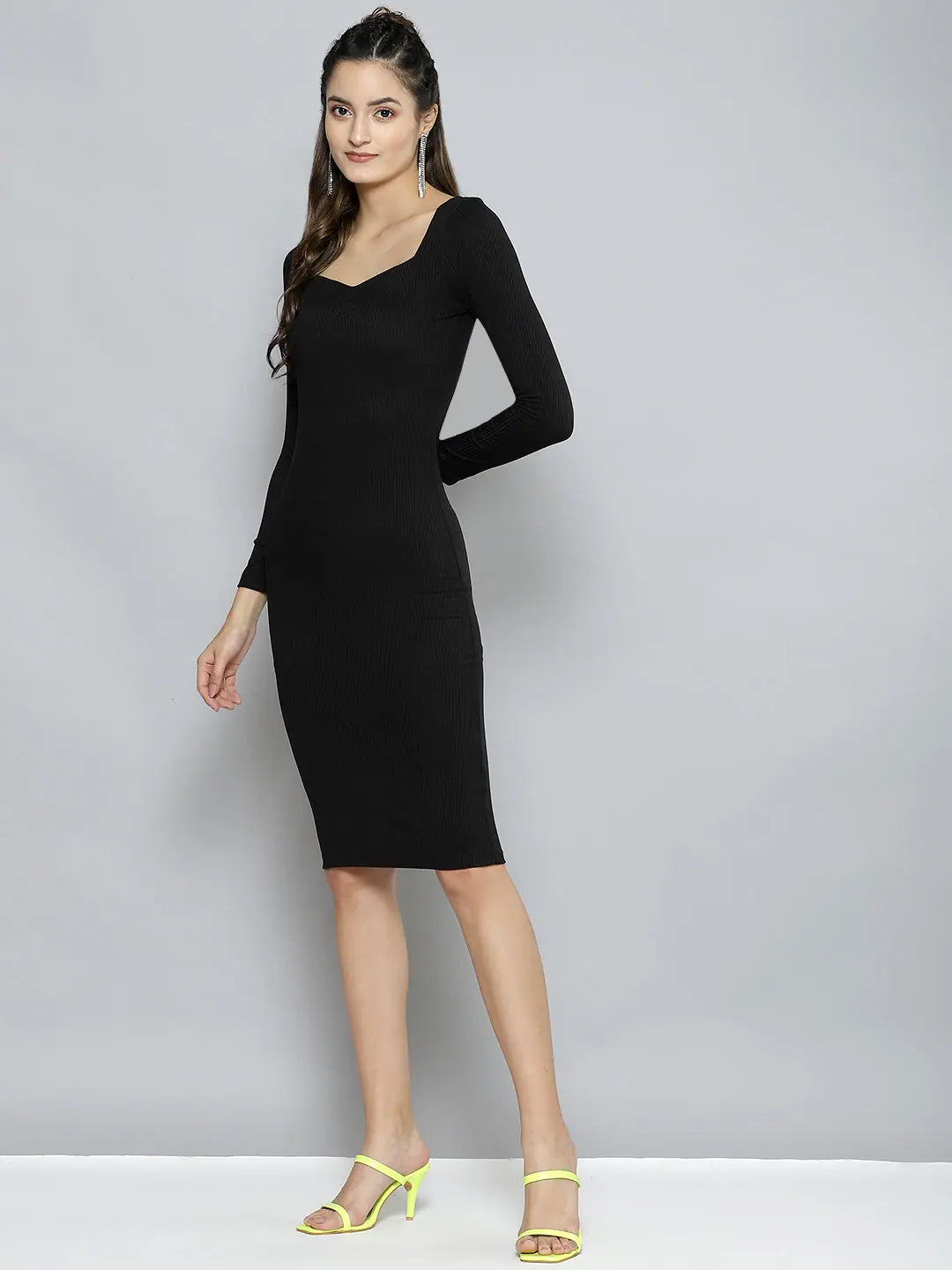 Charcoal Rib Bodycon Midi Dress | Women's Party Wear Lehenga