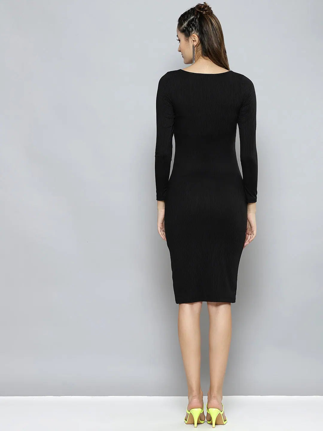 Charcoal Rib Bodycon Midi Dress | Women's Party Wear Lehenga