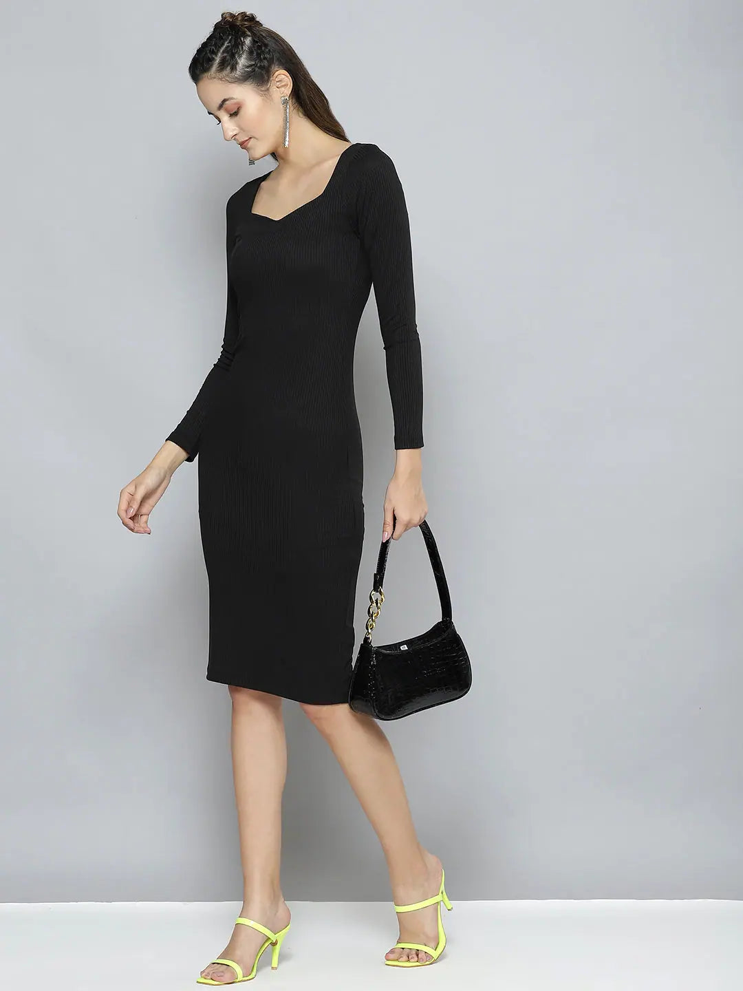 Charcoal Rib Bodycon Midi Dress | Women's Party Wear Lehenga