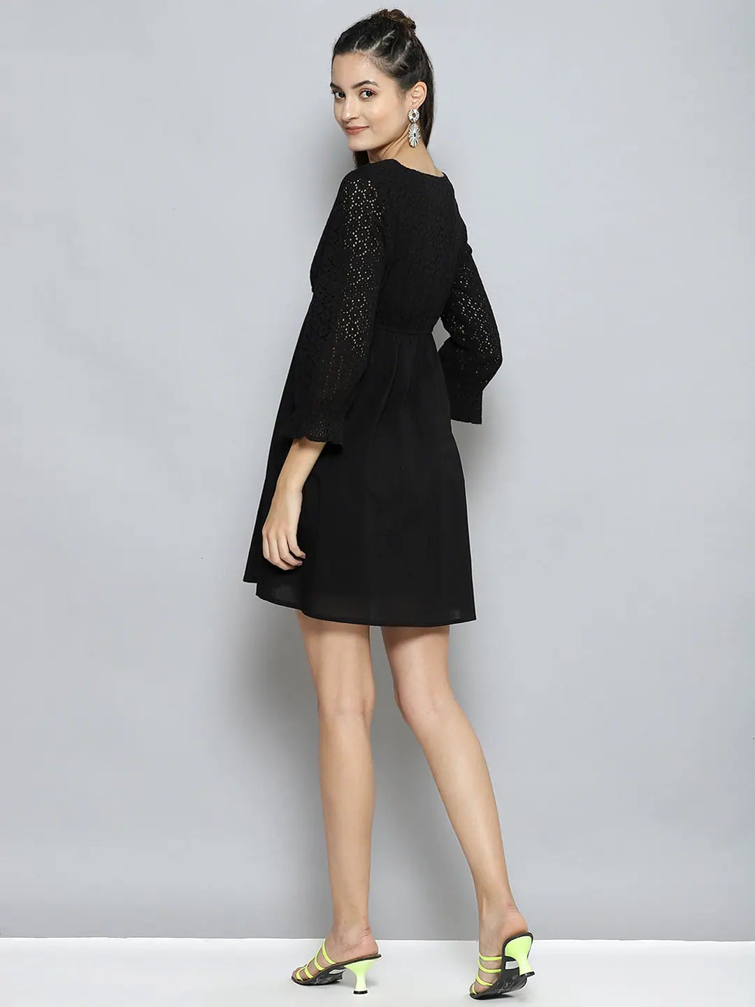 Black Schiffli Wrap Dress | Fit & Flare Women's Lehenga Style