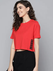Women Red SASSY Side Boxy Crop T-Shirt