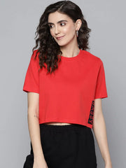 Women Red SASSY Side Boxy Crop T-Shirt