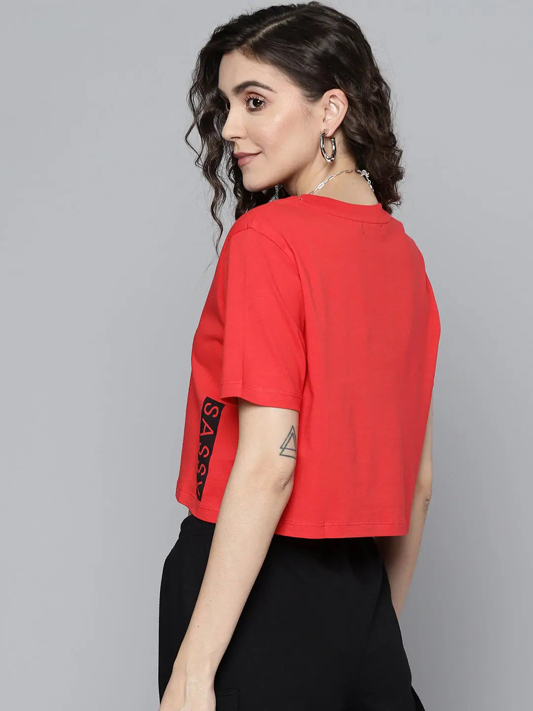 Women's SASSY Crop Top - Red Boxy Fit Designer T-Shirt