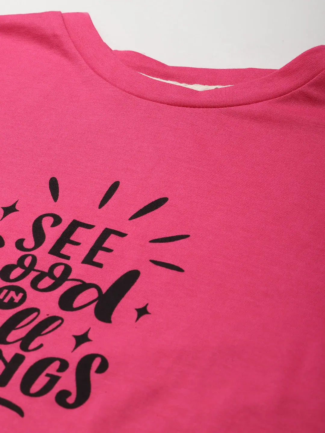 Women's Fuchsia SEE GOOD Crop Top - Printed Cotton Jersey Tee