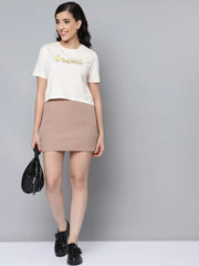 Women Cream TRAVEL Crop T-Shirt