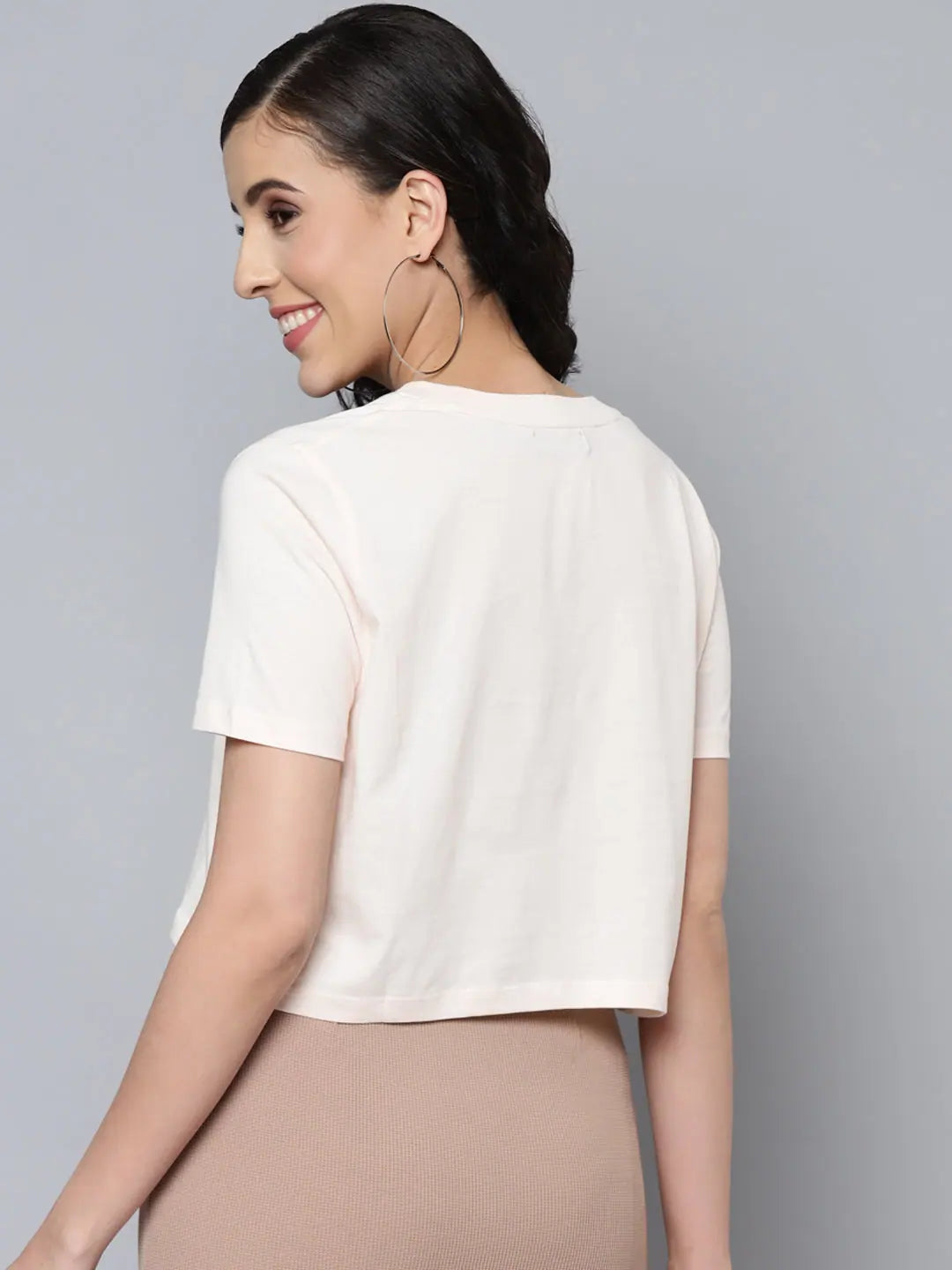 Women's TRAVEL Crop Top - Cream Boxy Fit T-Shirt