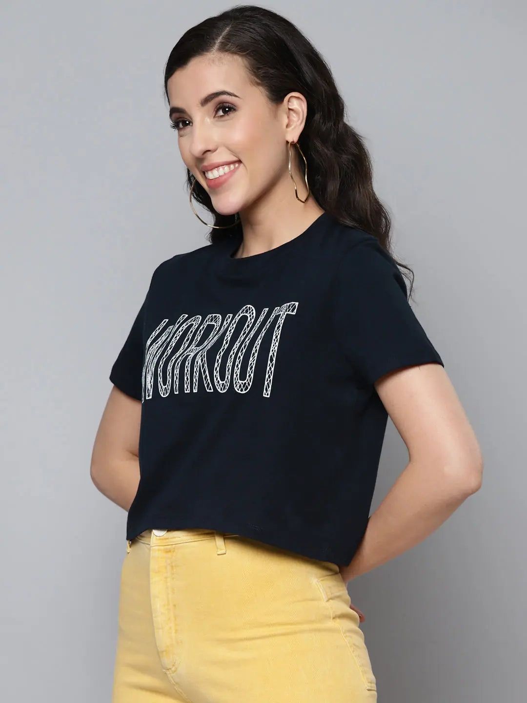 Navy WORKOUT Crop Top - Boxy Fit Women's T-Shirt