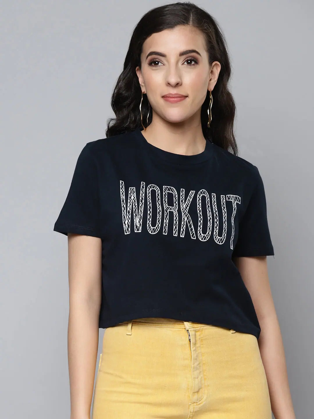Navy WORKOUT Crop Top - Boxy Fit Women's T-Shirt