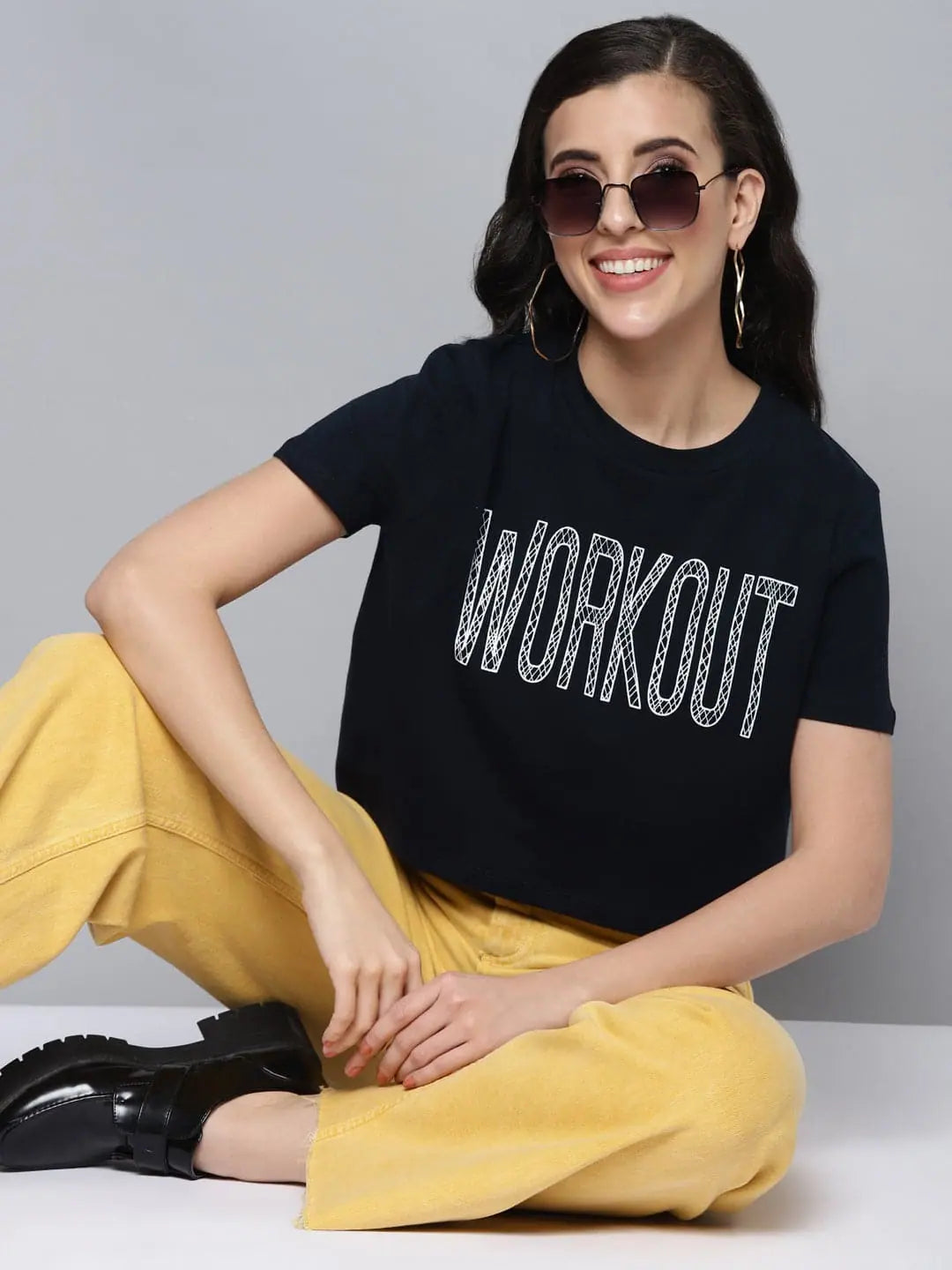 Navy WORKOUT Crop Top - Boxy Fit Women's T-Shirt