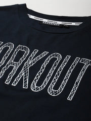 Women Navy WORKOUT Boxy Crop T-shirt