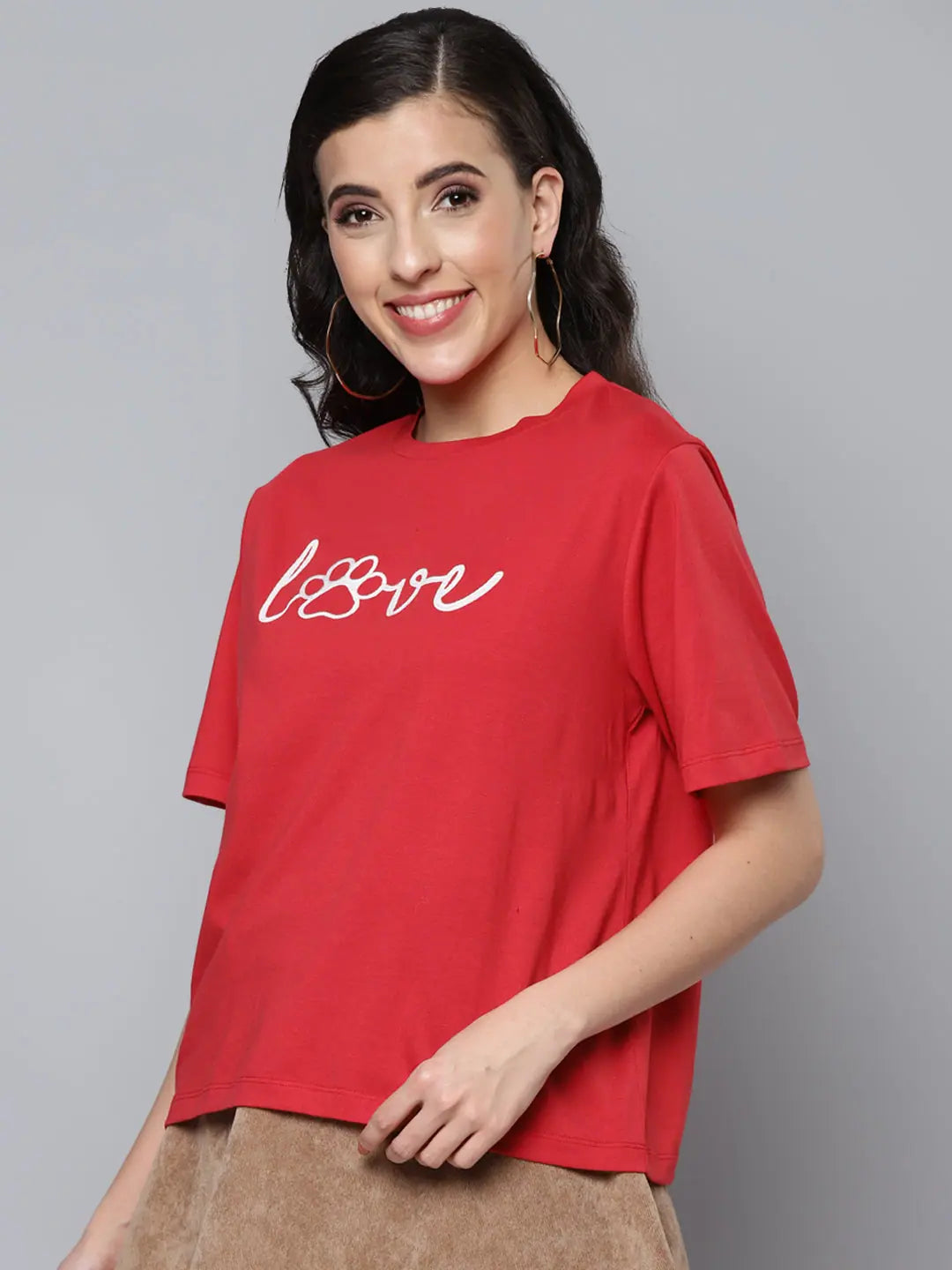 Red LOVE Embroidery T-Shirt for Women | Lehenga Choli Styles