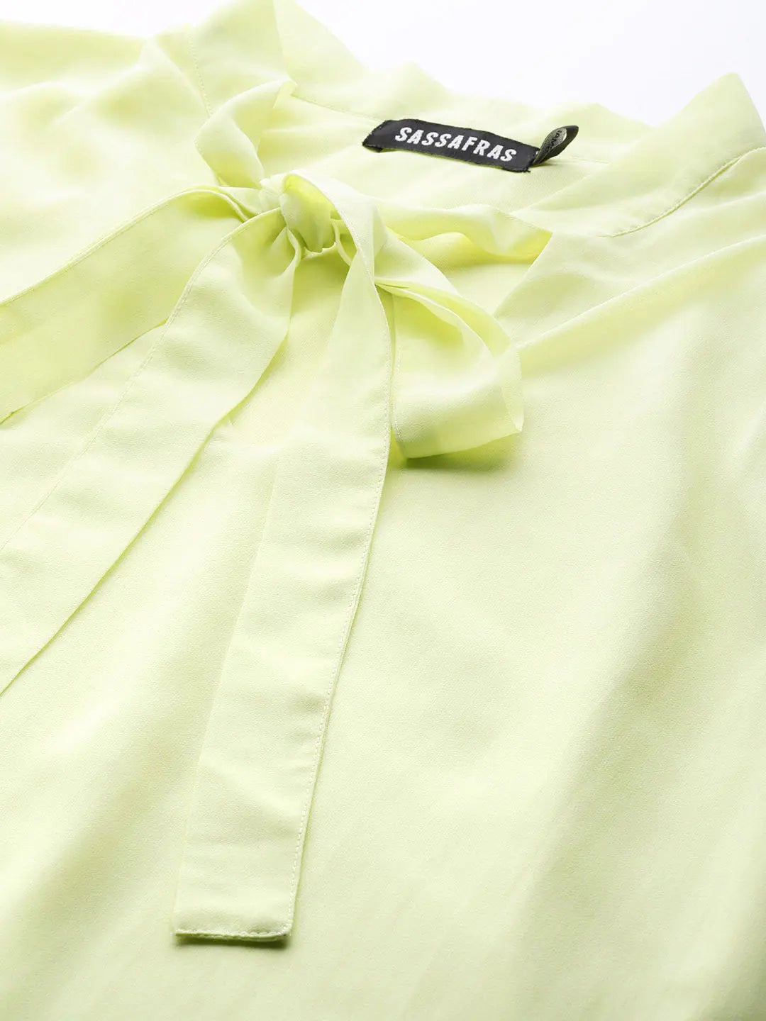 Sea Green Tie-Up Top - Women's Pleated Sleeve Designer Top
