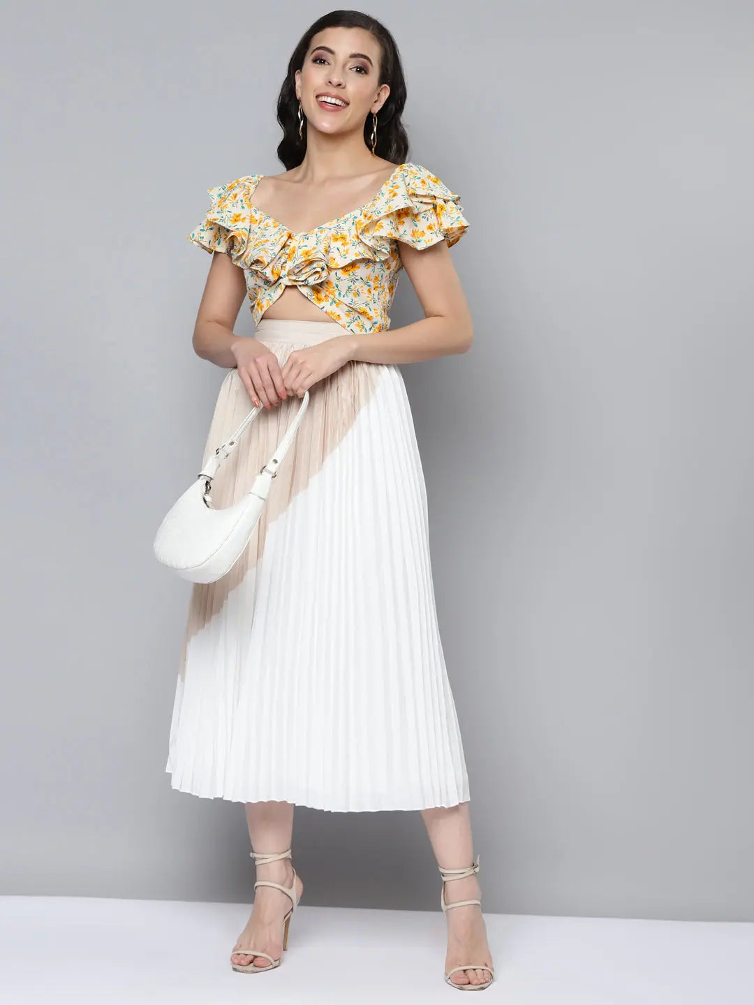 Off White Floral Crop Top - Women's Printed Designer Top