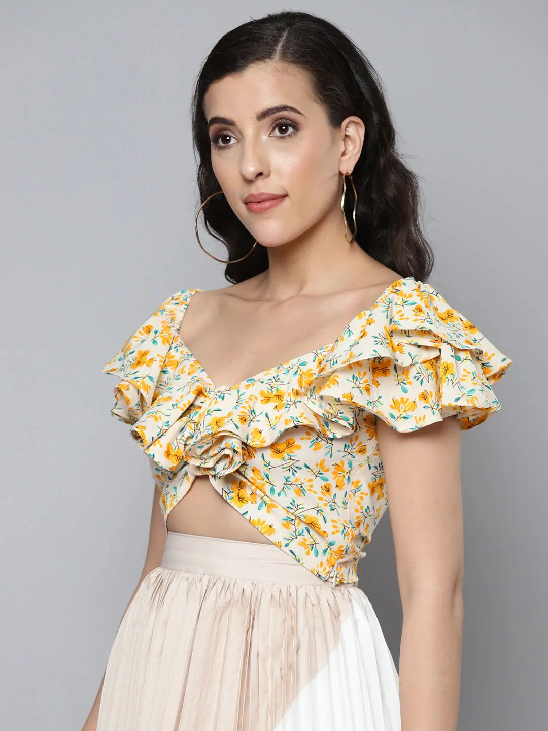Off White Floral Crop Top - Women's Printed Designer Top