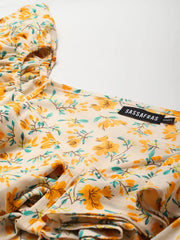 Women Off White Floral Ruffled Crop Top