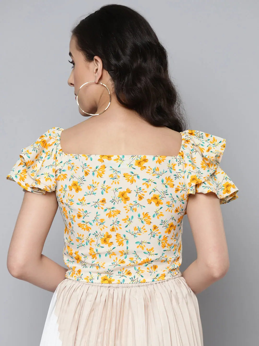 Off White Floral Crop Top - Women's Printed Designer Top