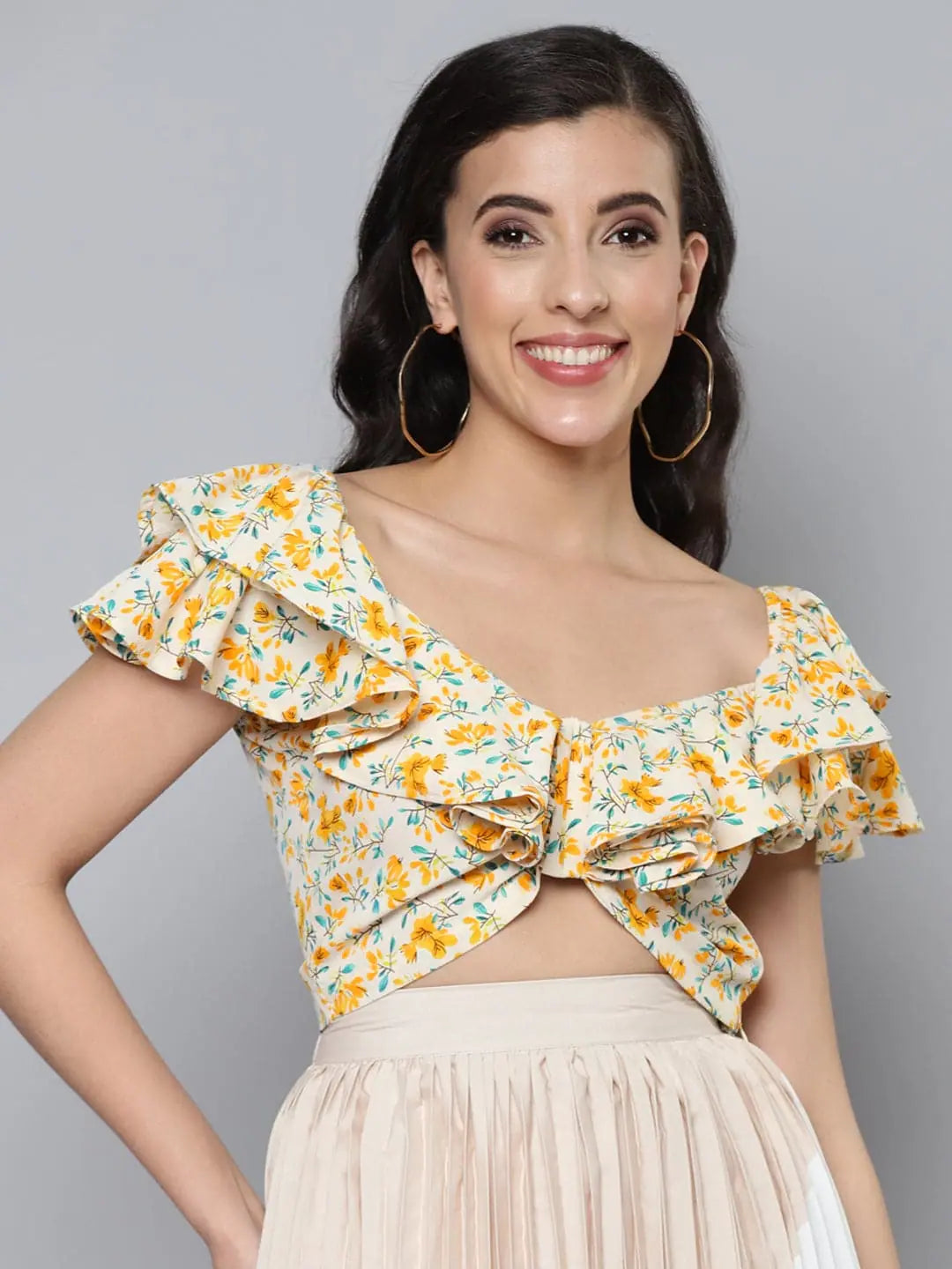 Off White Floral Crop Top - Women's Printed Designer Top