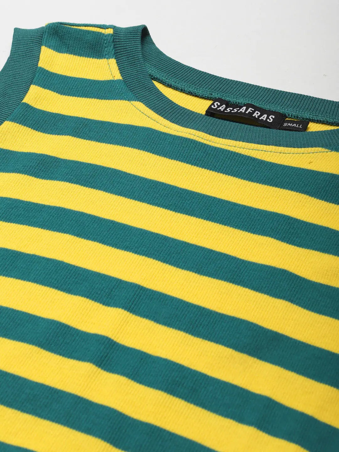Green & Yellow Rib Crop Top | Sleeveless Women's Top