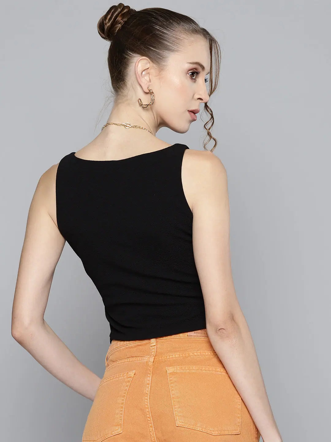 Women's Black Twist Front Crop Top | Trendy Cut-Out Top